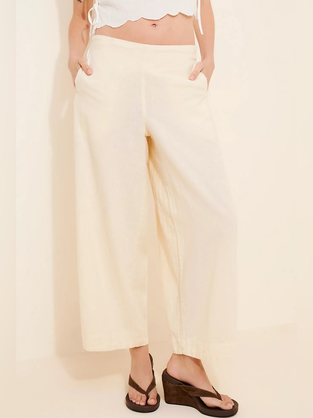 Free People Free-est Demi Cotton-Linen Pants in Neutral Size Small